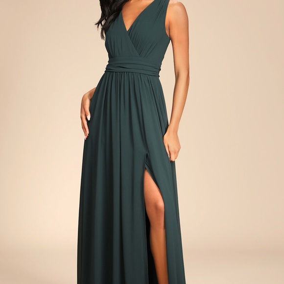 Thoughts of Hue Emerald Green Surplice Maxi Dress New With Tags Size L - Picture 4 of 8